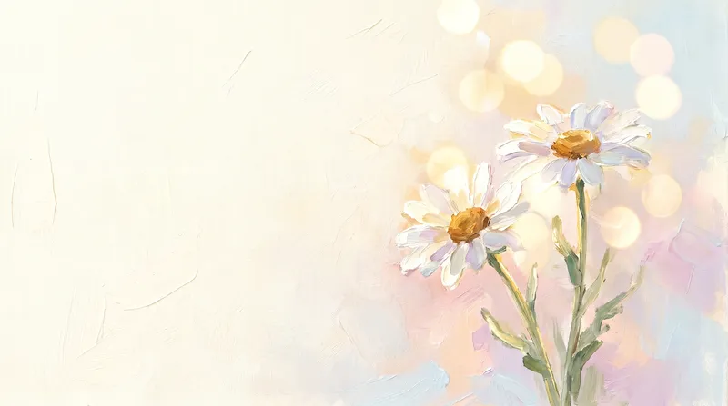 Pastell-Ölgemälde zweier Margeriten im warmen Gegenlicht mit goldenem Bokeh